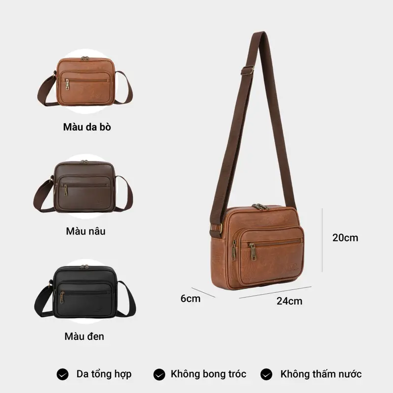 Long Hải- Túi da đeo vai cỡ vừa - mẫu mới