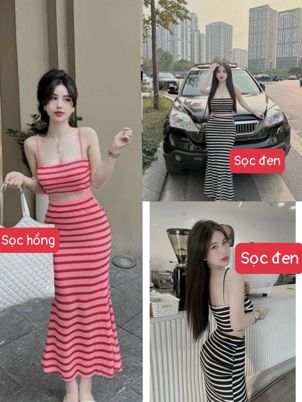 Set áo hai dây croptop kèm chân váy Đuôi cá kẻ sọc siêu tôn dáng - chất thun gân H545 set bộ , set nữ tôn dáng , set chân váy , set bộ nữ , set đi biển , set váy
