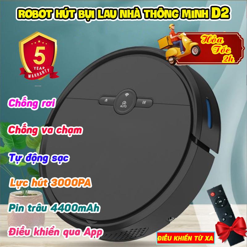 ( TĂNG REMOTE) Robot hút bụi thông minh D2-Rô bốt hút bụi lau nhà cao cấp-Máy hút bụi thông minh-Máy lau nhà tự động-Robot quét nhà-Sweepin robot-Tự động sạc,điều khiển qua app/từ xa qua remote,cảm biến chống rơi,chống va chạm 0