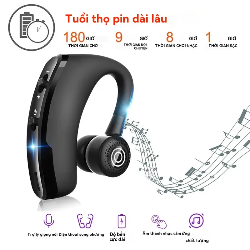 Tai nghe không dây tương thích Bluetooth V9 Business, Hi-Fi, Hands Tay miễn phí với mic - Nghe Nhạc, Nhét Tai 2
