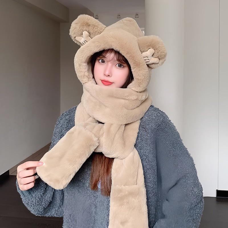  Mũ tai gấu đáng yêu khăn choàng cổ và găng tay bằng vải lông dày phong cách hàn quốc  có cả mẹ và bé  