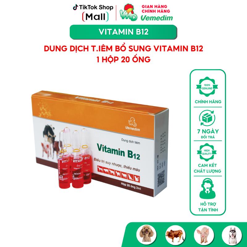  Vemedim VITAMIN B12 - Ngừa suy nhược thiếu mau' cho chó mèo heo bò. Hộp 20 ống 2ml 