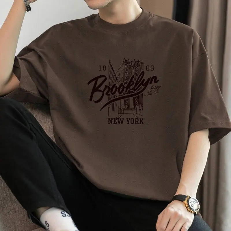 Áo Thun Cotton Nặng, ngắn Tay Nam, Dáng Rộng Vừa Vặn, Cổ Tròn, Quần Áo Hàng Đầu, Phong Cách Hợp Xu hướng Xu Hướng, Cotton Mỹ, Tay Lửng Áo, 2025200G Menswear