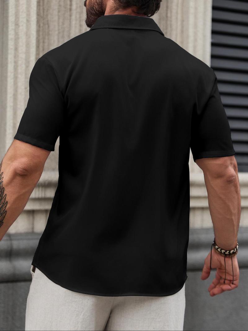 Product Introduction of Men's Regular Fit Solid Button Front Shirt, Casual Short Sleeve Collar Shirt for Summer, Fashion Men's Top for Daily Wear, Menswear 13