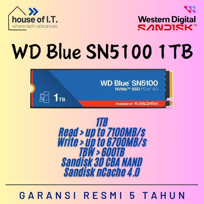 Gambar SSD NVMe WD BLUE SN5100 1TB - Garansi Resmi 5 Tahun - SSD PS5 WD 1TB dari House Of IT Kota Administrasi Jakarta Pusat Tokopedia