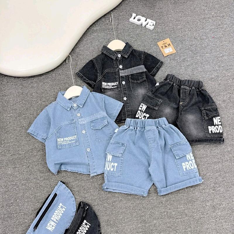 (Tặng Kèm Túi) Bộ Jean 3 Chi Tiết Bé Trai 10-30kg Chất jean mềm mại co giãn 3
