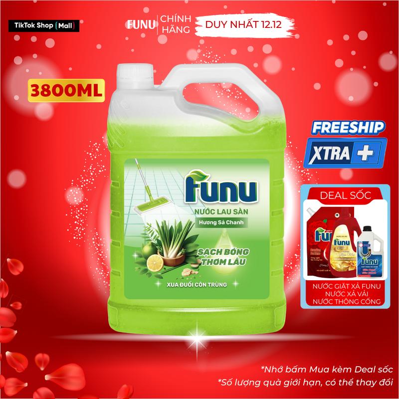 Nước lau sàn Funu 3.8kg xua đuổi côn trùng, khử mùi hôi thú cưng, sạch ngay sau một lần lau, không cần lau lại với nước, an toàn cho da - Hàng chính hãng Làm Sạch sach khuan thom mat nước lau bv