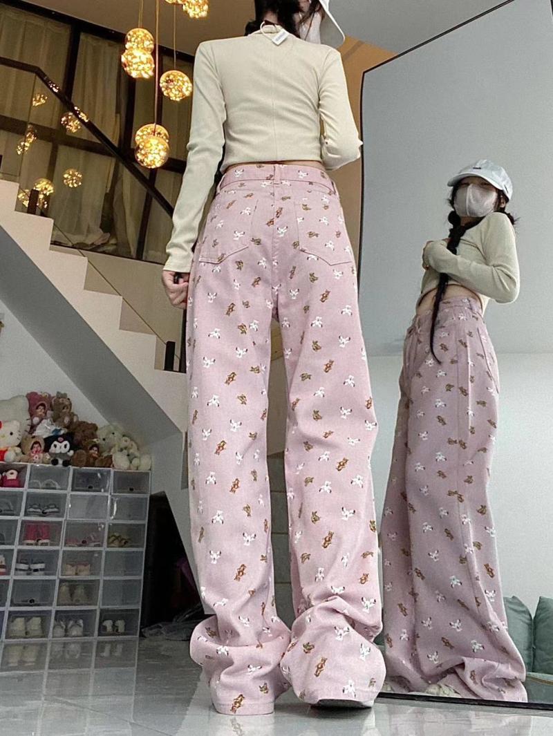 Product Introduction of Quần Jean Ống Đứng, Thiết Kế Màu Hồng, In Hình Gấu, Dành Cho Nữ, Trang Phục Mùa Thu, Cạp Cao Nhỏ Dáng Rộng Rãi Và Bó Sát, Quần Ống Rộng, Thời Trang Women Ong Pants Lưng Cao 11