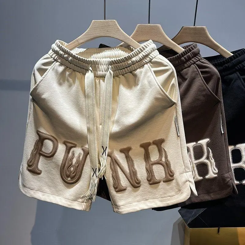 American-Style Three-Dimensional Letter Printing Sports Shorts Men's 2024 Summer Fashion Brand High Street Ruoshuai Loose Casual Shorts