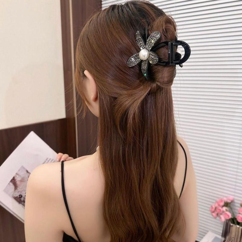Product Introduction of Light Luxury Simple And Elegant Sparkling Flower Clip Female Bun Hair Clip Back Of Head Hair Clip Bright Flash Flower Shark Clip Versatile Exquisite Headdress 22