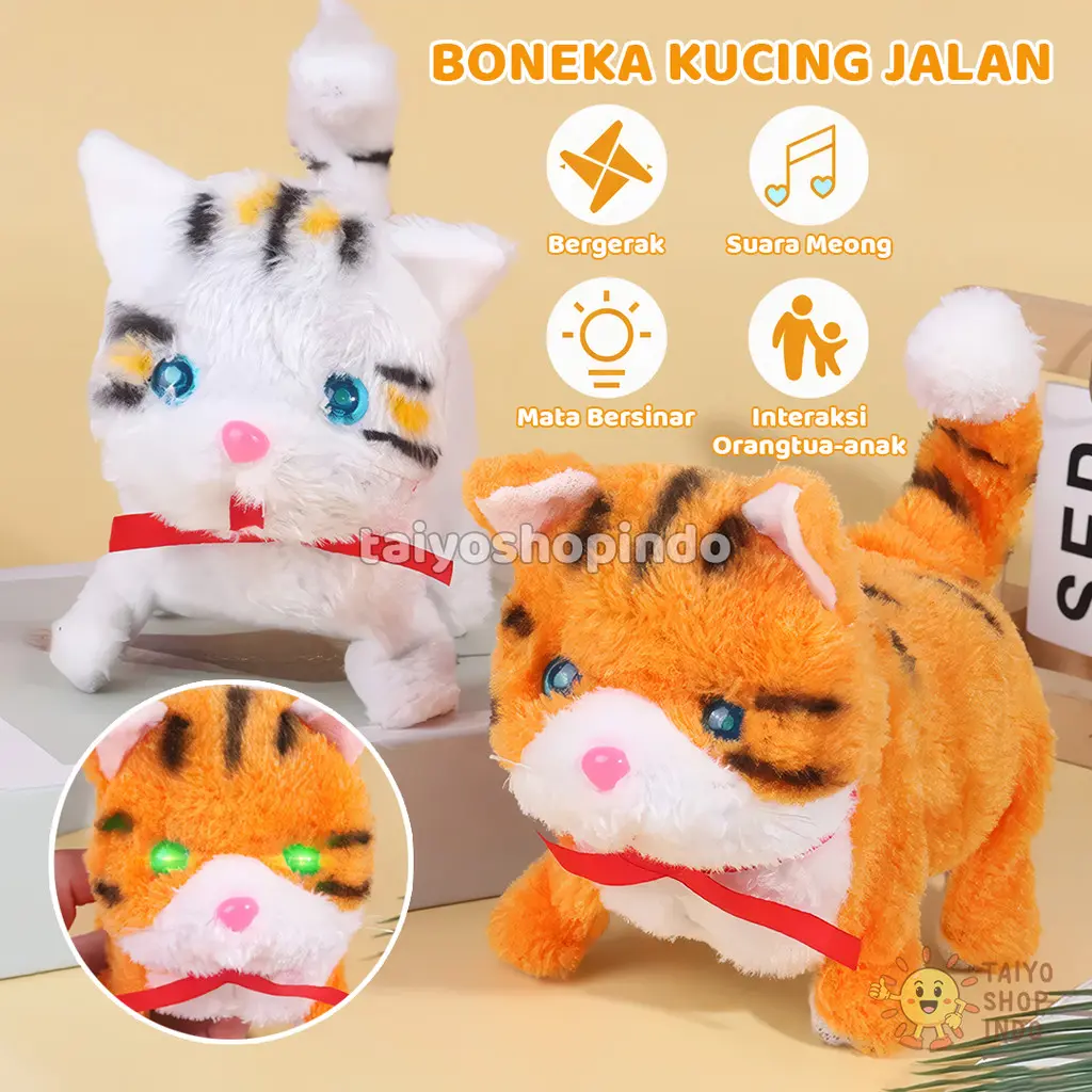 TAIYO Boneka Kucing Jalan Bergerak Berputar Suara Meong Cat Cute Doll Aksesoris Souvenir Mainan Anak