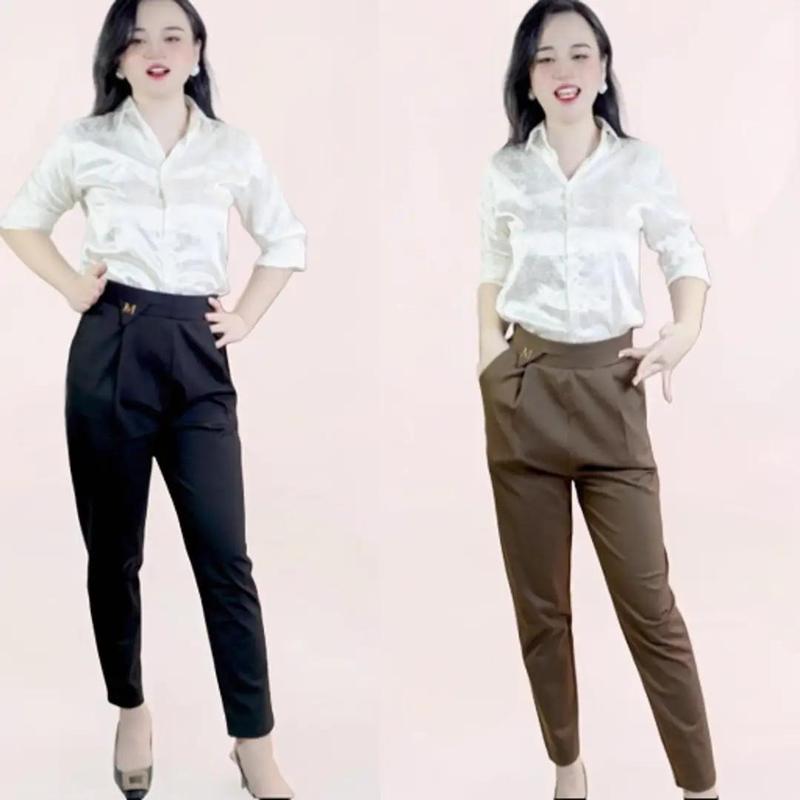 Quần baggy loggo chữ M, Quần baggy nữ, quần vải co giãn, thời trang công sở vải umi hàn cao cấp-XM THUVU Pants Denim Ong Đen