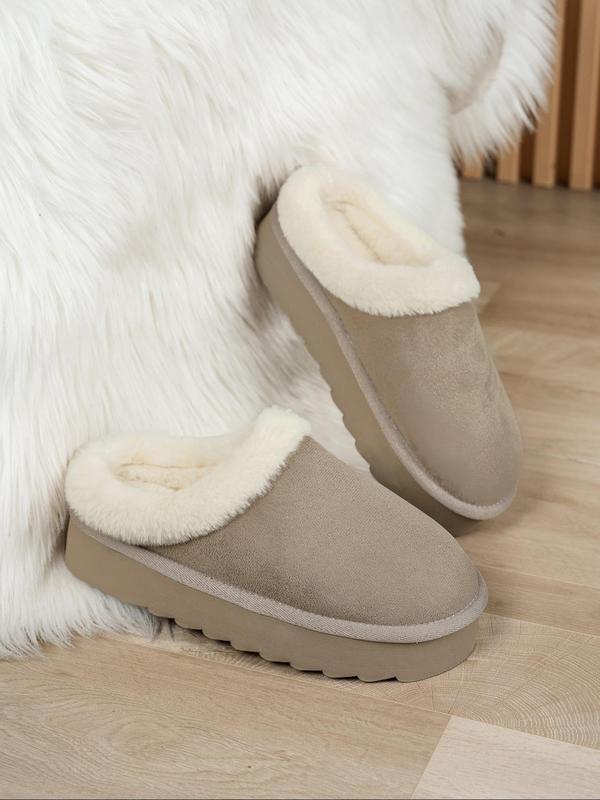 Solid Color Plush Platform Slide Slippers, 2024 Soft Fluffy Thick Soled Bedroom Slippers, Warm Matching Home Slippers Footwear for Girl, Comfort Walking Shoes 6