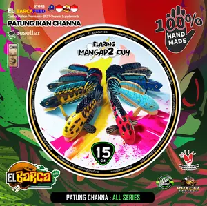 Elbarcafeed PATUNG CHANNA MODE FLARING MANGAP REPLIKA IKAN CHANNA SEPERTI ASLINYA HANDMADE LIMITED kayu 15 cm Bahan Kayu Tebal Dasar Epoxy Finishing Cocok Pecinta Hobby Channa