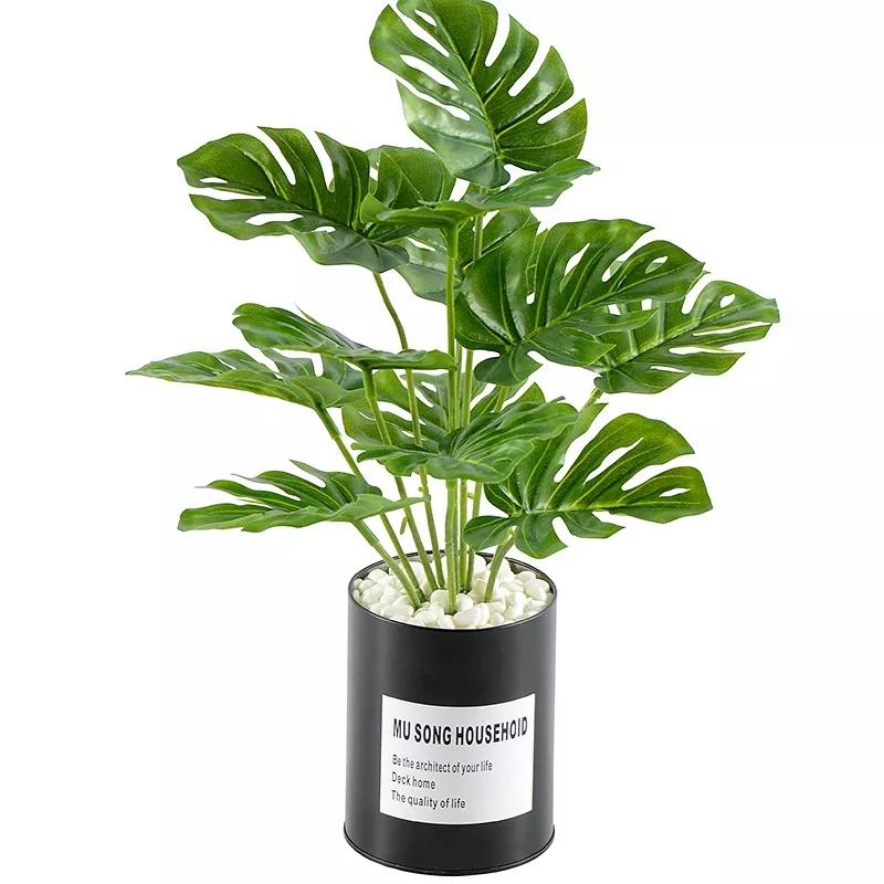 Product Introduction of Indoor Artificial Green Lifelike Turtle Leaf Bouquet / Simulation Tropical Fake Monstera Fabric Leaves / Tabletop Foliage Balcony Potted Plants Decoration 17