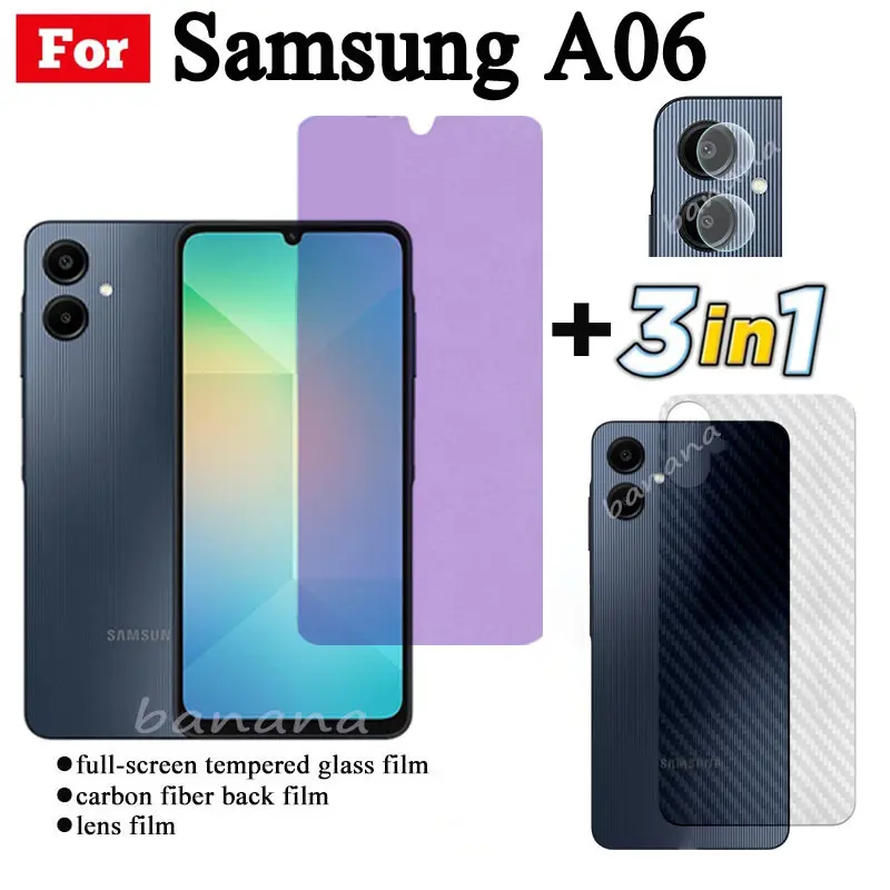 Samsung Galaxy A06, กระจกนิรภัยป้องกันรังสีสีฟ้า, สำหรับ A0 6, ฟิล์มกันรอยหน้าจอ A0 6, ฟิล์มกันรอยกล้อง, ฟิล์มหลัง
