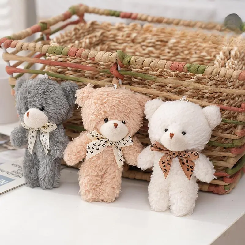 Cute cartoon bow bear short plush doll keychain pendant, phone pendant, bag pendant