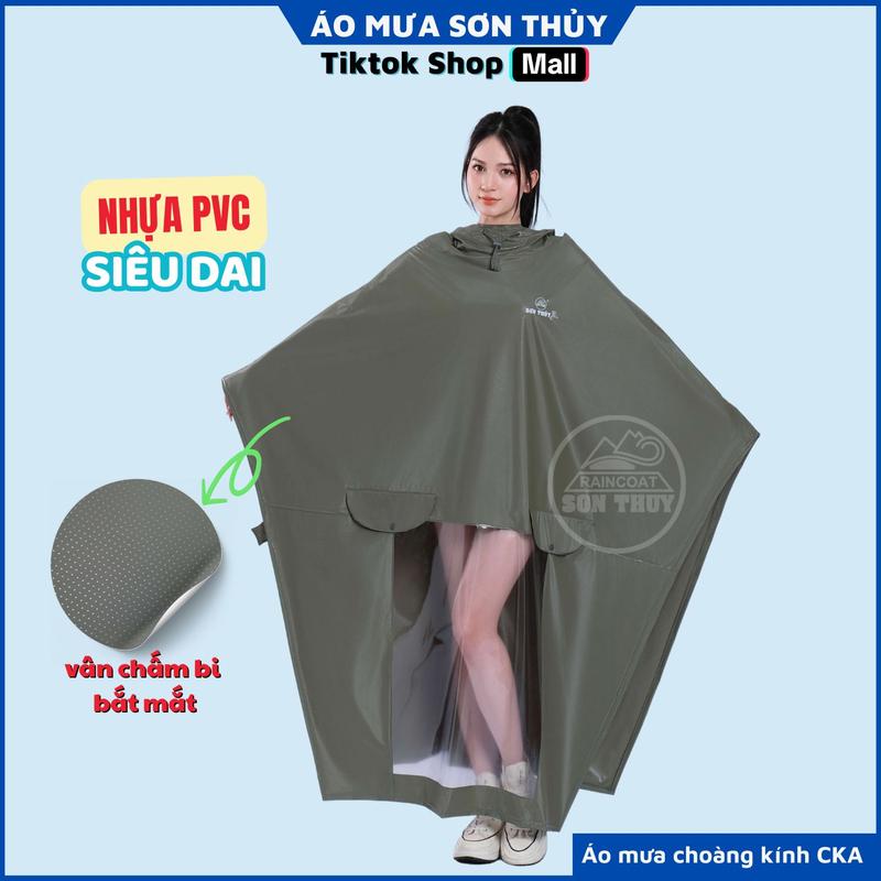 Sơn Thuỷ Áo mưa choàng 1 mũ nhựa PVC nguyên sinh không mùi chống thấm nước cực tốt với kính che đèn và lỗ xỏ gương cho xe máy