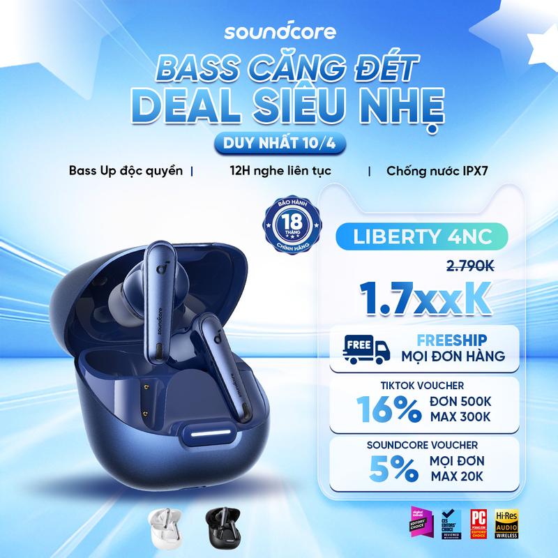 Tai nghe bluetooth Soundcore Liberty 4NC | Chống ồn ANC 50 giờ phát nhạc | Sạc nhanh Nhét Tai Nghe Nhạc Earphone
