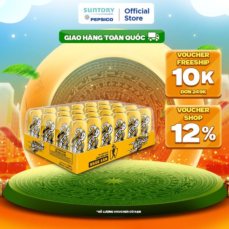 Thùng 24 Lon Nước Tăng Lực Sting Vàng (320ml/lon)