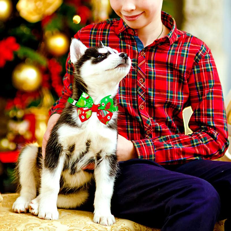 Product Introduction of Pet Bow Tie Christmas Series Pattern Decorative Adjustable Pet Dogs Cats Bowknot Collar for Festival Practical Cats Collar 2