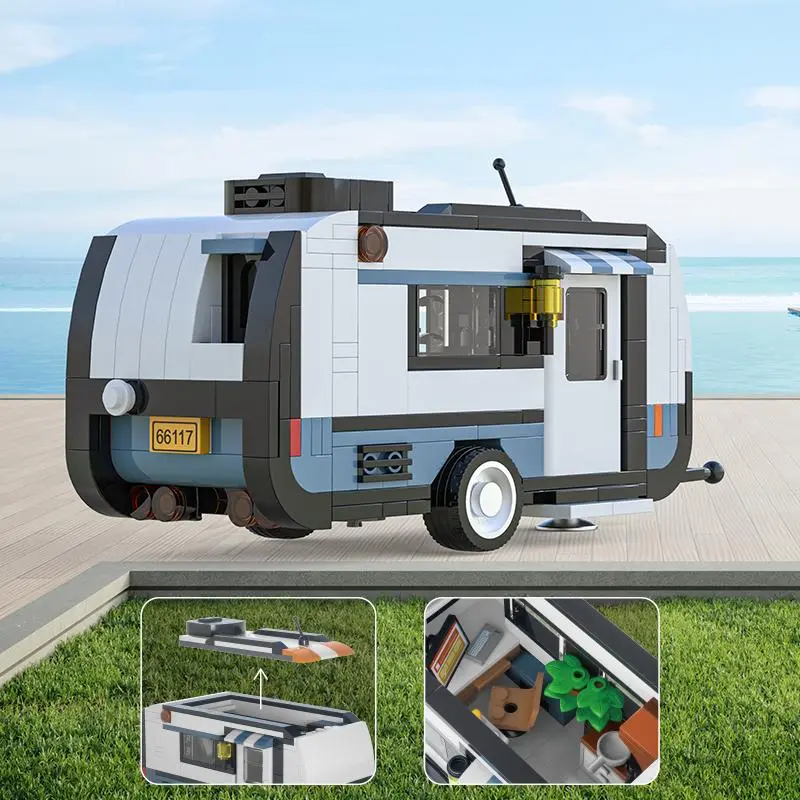 RV Trailer Building Blocks Set, 1 Box Travel Trailer Camping Vehicle Assembly Bricks Model Toys, Creative Ornament for Gifts 5