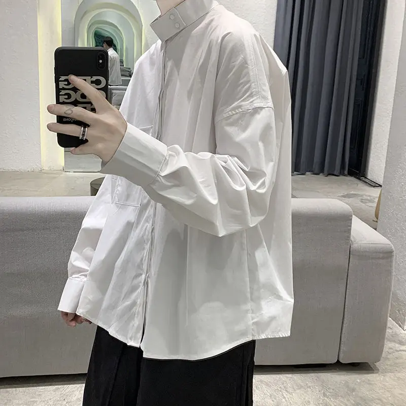 Áo Sơ Mi Cổ Chân Đế Phong Cách Yamamoto, Thiết Kế Đẹp, Cao Cấp, Tối Giản Tối Giản, Áo Sơ Mi Nam Dài Tay, Thương Hiệu Ins Hợp Xu Hướng Menswear 3