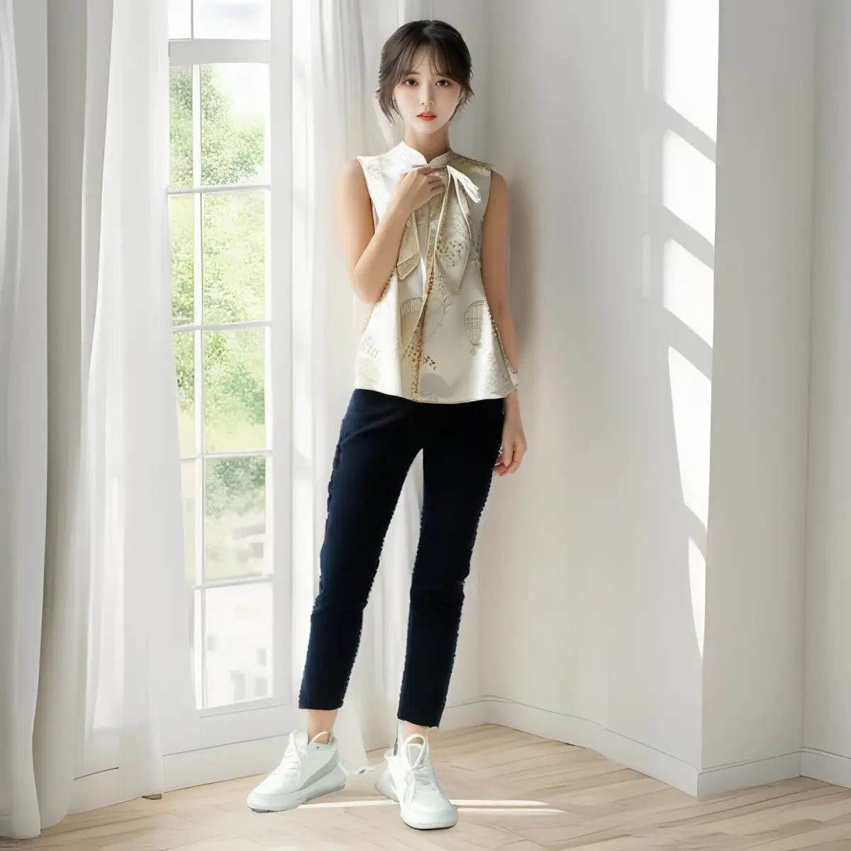 New Chinese Style Retro Smallround Neck Buckle National Fashion Ethnic Style Machine Embroidery Top Vest Cardigan Women Coat Womenswear Lingerie Lady Comfort Basic Minimalist