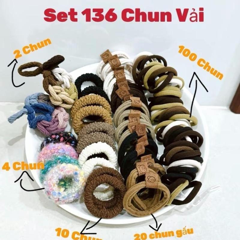  Set 136 Dây Chun Cột Tóc Nữ Hàn Quốc Đủ Mẫu Cột Êm Đầu Thun Cột Tó Đuôi Ngựa Nhiều Kiểu Tiện Lợi Women Nhung 