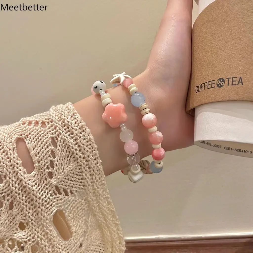 Macaron Colorful Ceramic Pentagram Star Beaded Bracelet Sweet Female Starfish Bracelet Hand Ornament