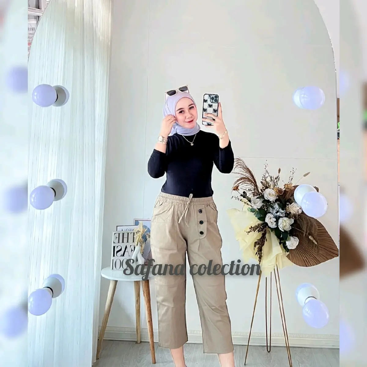 Celana Haruka Wanita Katun Twill Stretch Tebal Shorts Karet Nyaman