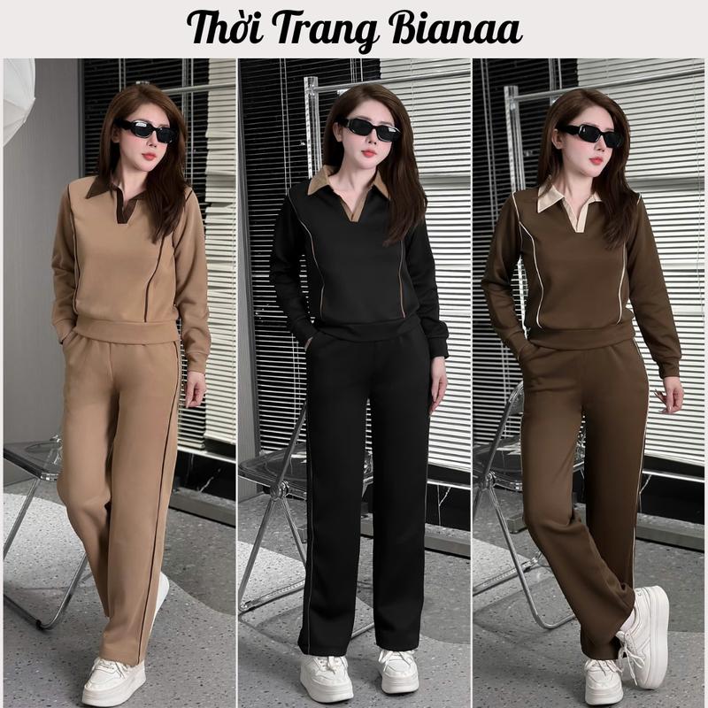 B05 - Set Bộ Nỉ Bianaa Nữ Áo Khoác Dài Tay Kém Quần Dài Bo Gấu Chất Liệu Cao Cấp Cổ Chữ V set