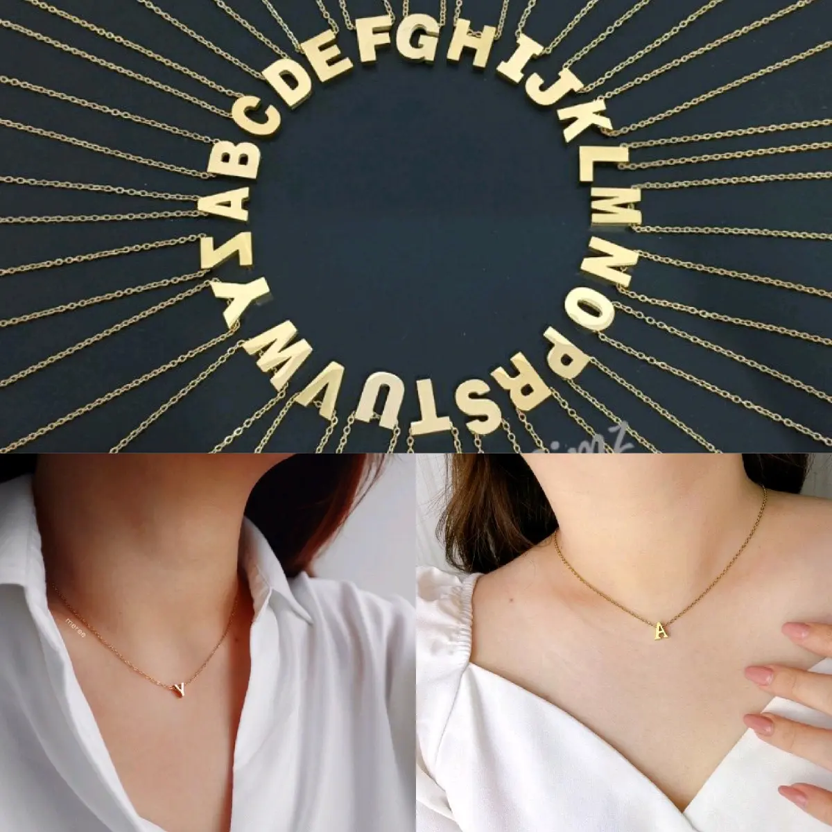 Kalung Huruf titanium simple elegant Gold Liontin