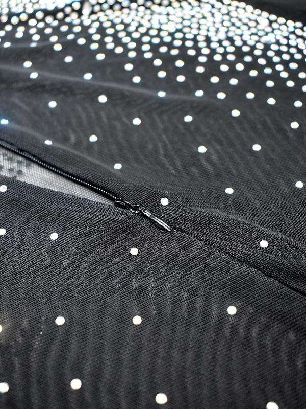 Women's Rhinestone Decor Zipper Back Sheer Mesh Jumpsuits, Fashion Long Sleeve Stand Collar Jumpsuit for Party Club Dating, Women's Clothing for Spring & Fall 7