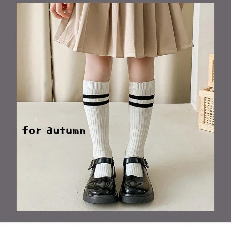 Product Introduction of Spring Autumn Soft Cotton Korean Fashion School Sock for Kids Boy Girl Simplicity Solid Color Striped Calf Sock for Children 8