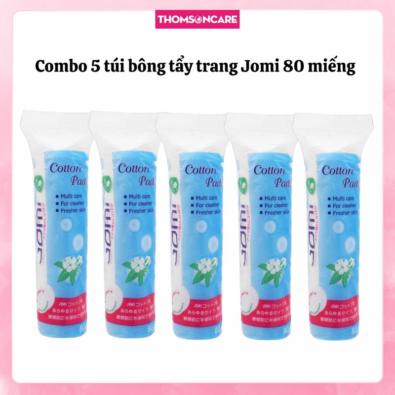 Combo 5 gói bông tẩy trang Jomi 80 miếng - Cotton Pads - Cotton thiên nhiên Skincare