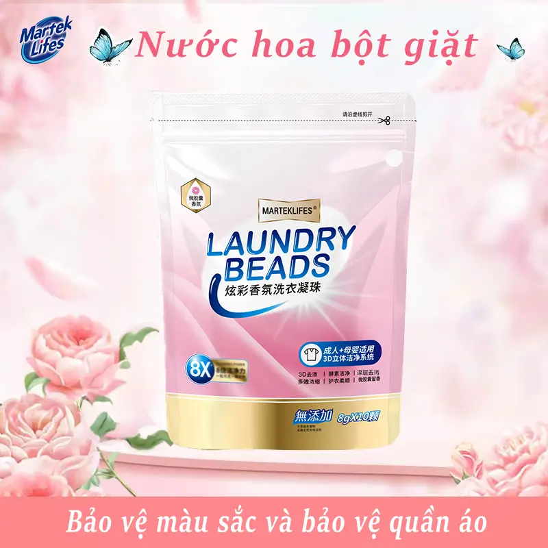 Marteklifes Viên giặt 3 trong 1, khử mùi diệt khuẩn, làm mềm vải, hương nước hoa thơm dịu, giữ quần áo bền màu
