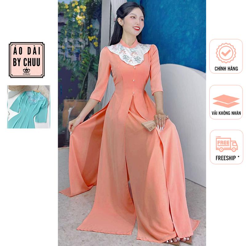 Áo dài truyền thống nữ tứ thân kiểu phối gấm khuynh thành không kèm quần CHUU AD1620
