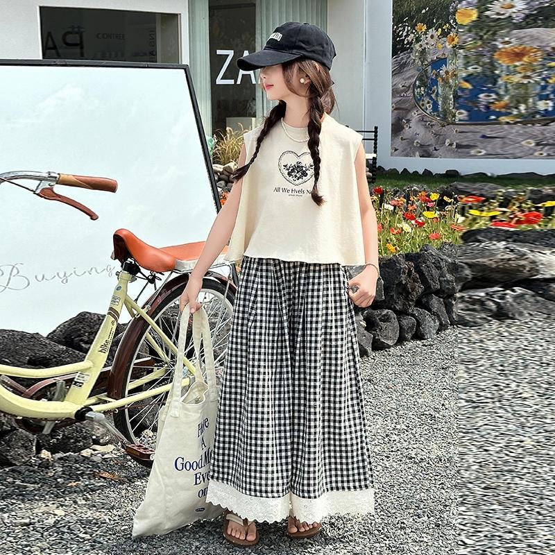 3-14Y Bộ đồ mùa hè cho bé gái 2025 kiểu mới áo vest mùa hè cho bé gái lớn váy ống rộng và quần bộ đồ hai mảnh