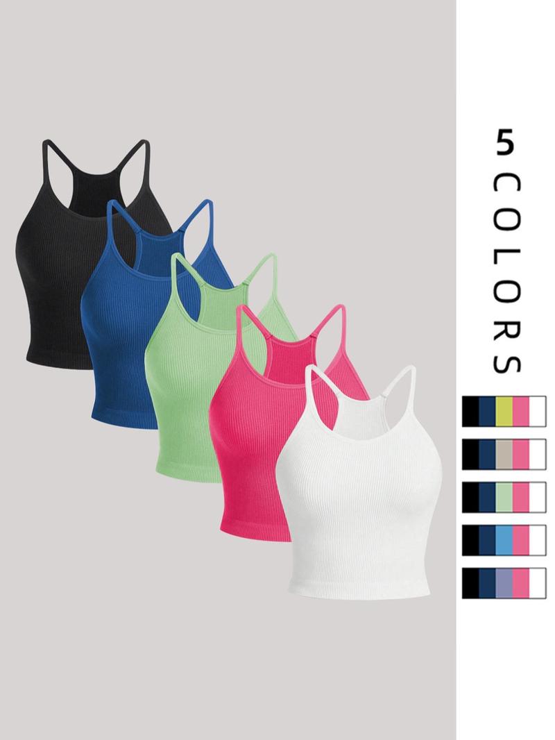 Product Introduction of Women's Plain Round Neck Crop Sports Tennis Vest, Sporty  Comfortable  Breathable Sleeveless Ribbed Crop Cami Top for Gym Workout, Running Vest, Women's Tops, Summer Outfits 2024, Running Vest, Ladies Pickleball Sportswear for Summer, Summer Gym Clothing 5