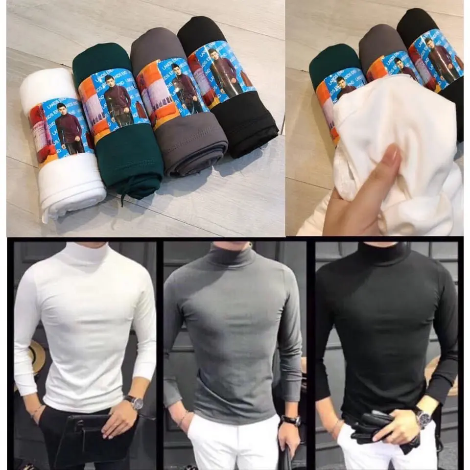 Áo giữ nhiệt nam cổ 3cm co dãn có cào lông nhẹ bao ấm Menswear Quần Pants Cổ Cao