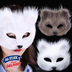 TERBARU! WOFU topeng fox rubah wolf bulu half face mask props halloween properti pesta kostum rumah hantu setan prank