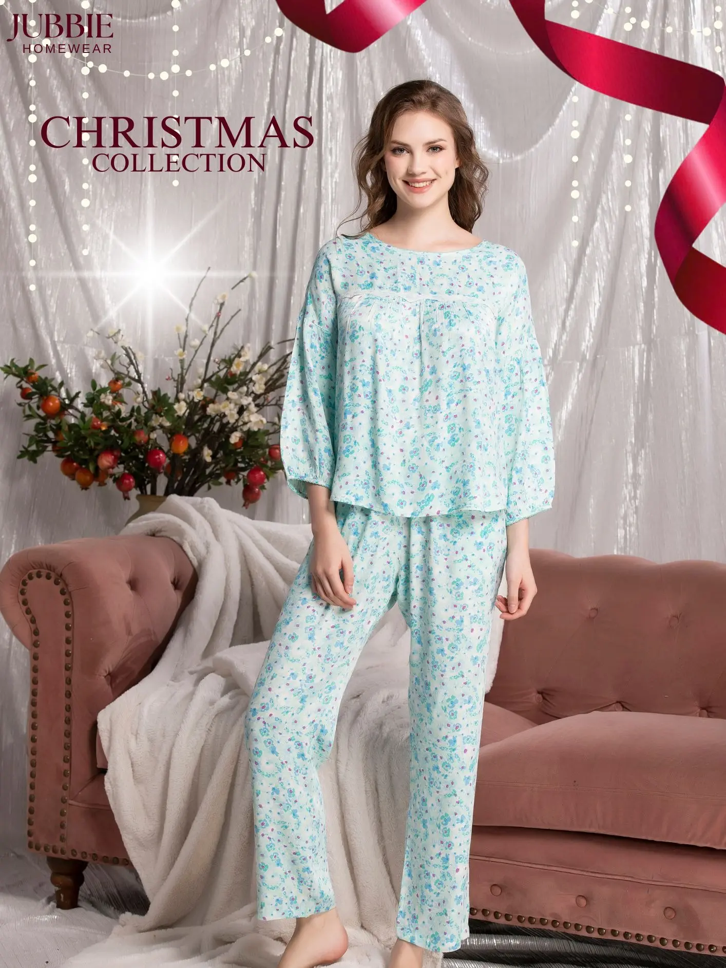 Bộ dài cổ tròn tay lỡ mặc nhà JUBBIE - 94081