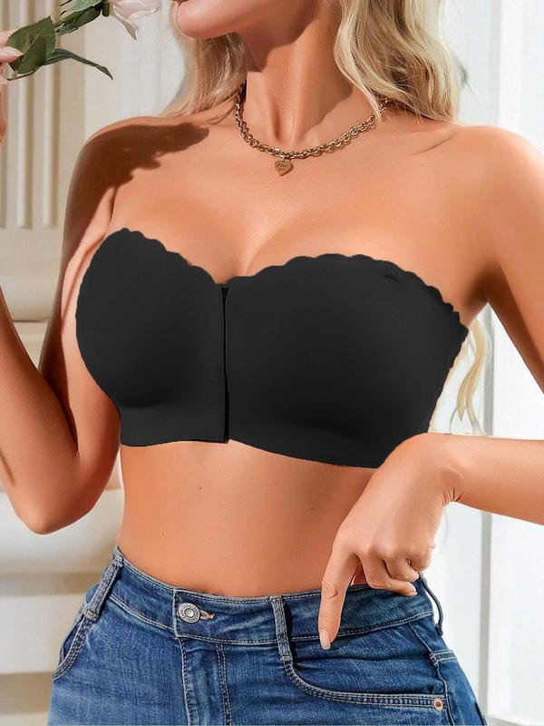 Women's Solid Wireless Strapless Bra with Transparent Straps, Breathable Comfortable Push Up Bra, Women's Lingerie for All Seasons 2