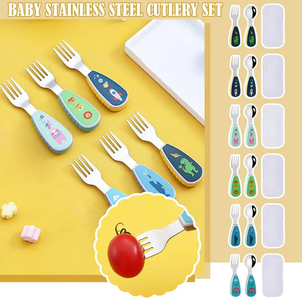 Kids Spoon And Fork Set With Case Stainless Spoon And Fork Baby Tableware Set I9M6