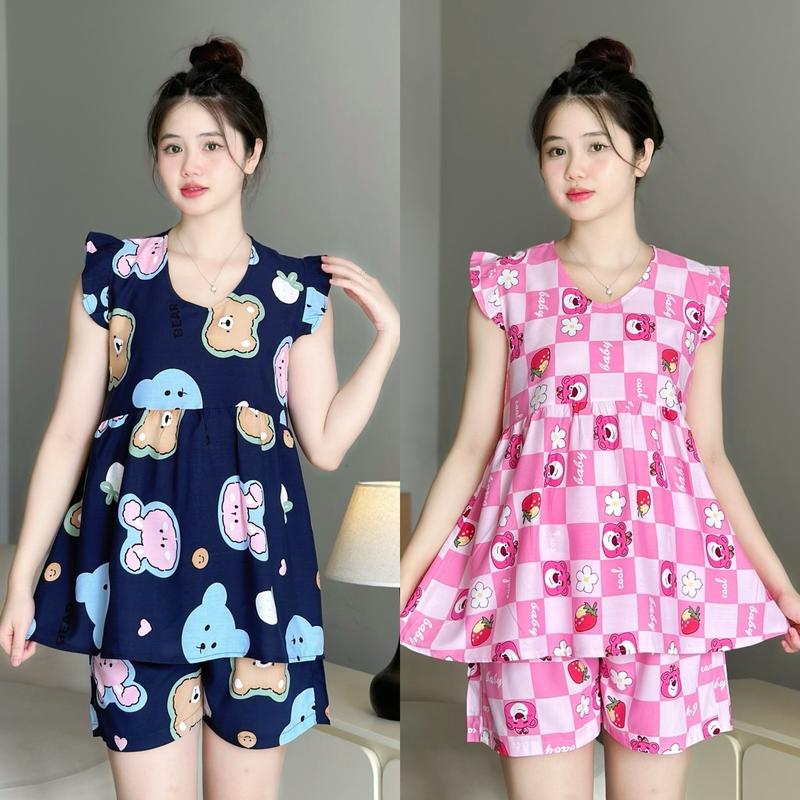 Đồ bộ bầu đùi vải tôn 2 da thái form ĐÙI BÈO VAI hoa nhí mang nhẹ mát