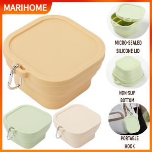 Foldable Lunch Box Silicone Camping Bowls Large Capacity Non Slip Bottom With Lid Portable Food Storage Container Mangkuk Dilipat Silikon