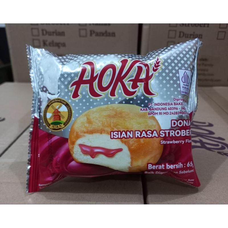 Donat Aoka isian rasa coklat nanas donut strawberry lumer 65gr bandung  halal sandwich gulung Aoka Donat Strawbery