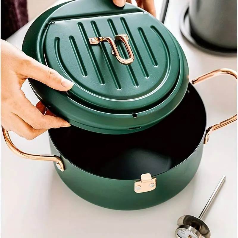 Stainless Steel Deep Frying Pan with Lid, 1 Count Non-stick Deep Fryer with Oil Drip Filter Rack for Fried Chicken, Kitchen Gadgets 4