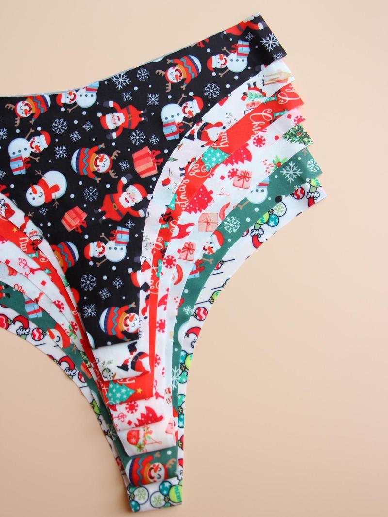 Product Introduction of Women's Christmas All Over Cartoon Print Thong, Soft Comfy Breathable Seamless Panty for Daily Wear, Women's Underwear for All Seasons 14